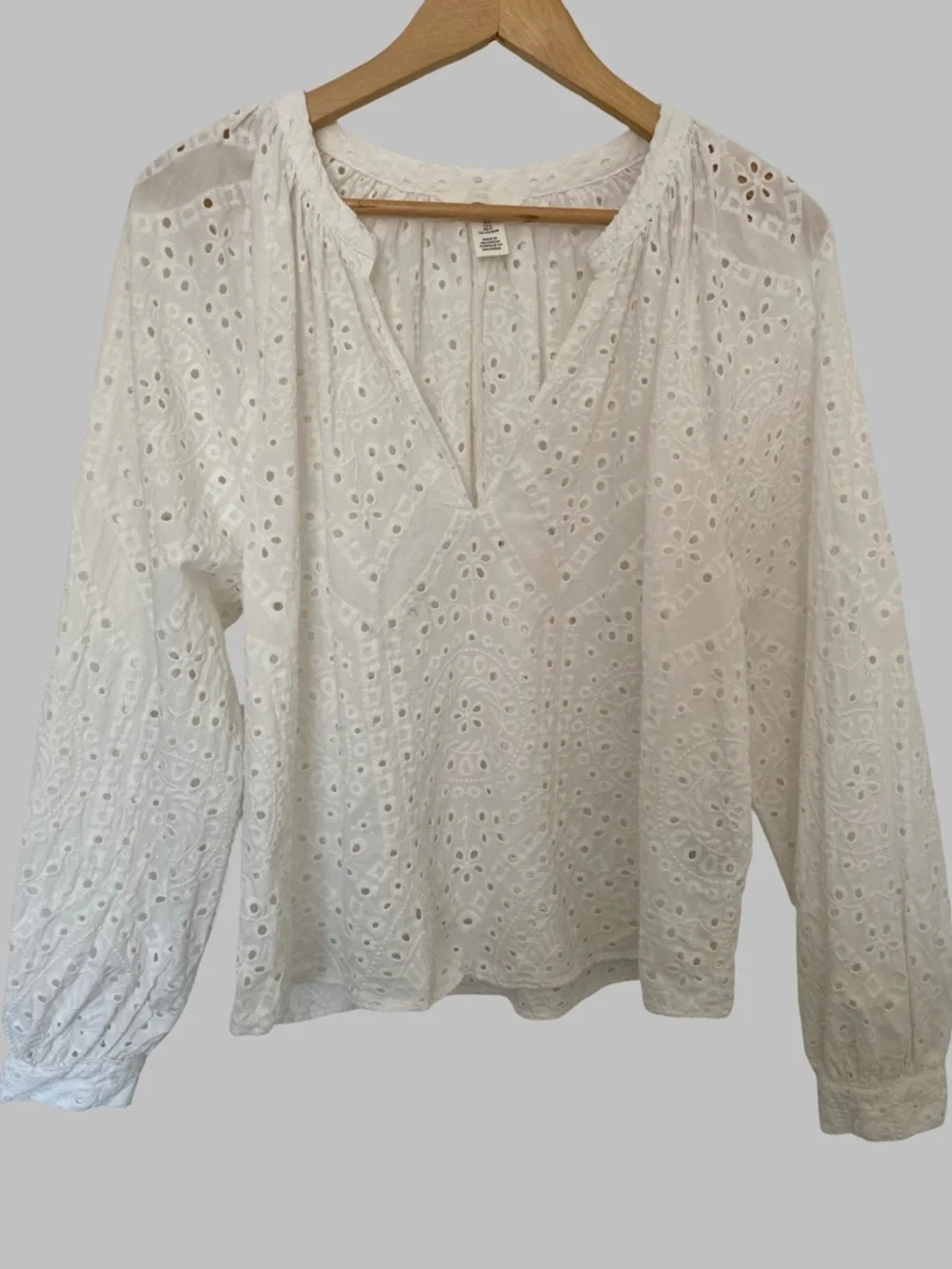 H&M White Cotton Eyelet Popover V-neck Summer Beach Top-Sz-L - Picture 4 of 15